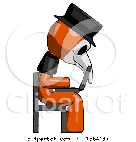 Orange Plague Doctor Man Using Laptop Computer While Sitting in Chair View from Side by Leo Blanchette