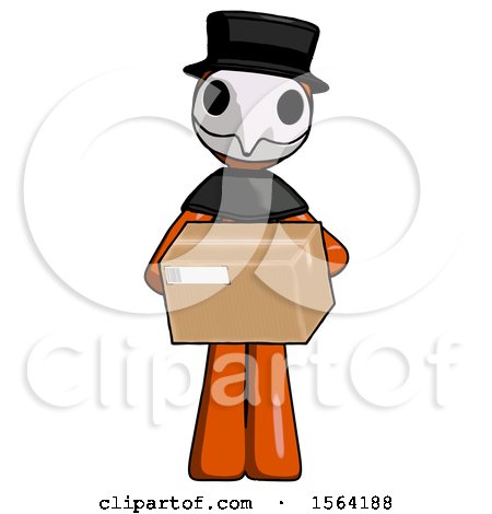 Orange Plague Doctor Man Holding Box Sent or Arriving in Mail by Leo Blanchette