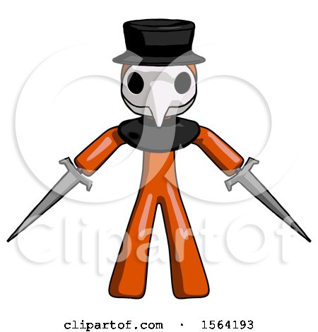 Orange Plague Doctor Man Two Sword Defense Pose by Leo Blanchette