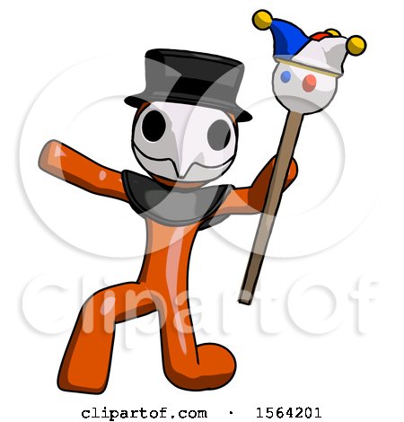 Orange Plague Doctor Man Holding Jester Staff Posing Charismatically by Leo Blanchette