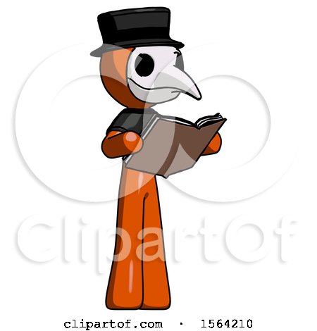 Orange Plague Doctor Man Reading Book While Standing up Facing Away by Leo Blanchette