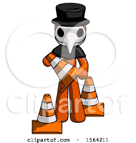 Orange Plague Doctor Man Holding a Traffic Cone by Leo Blanchette
