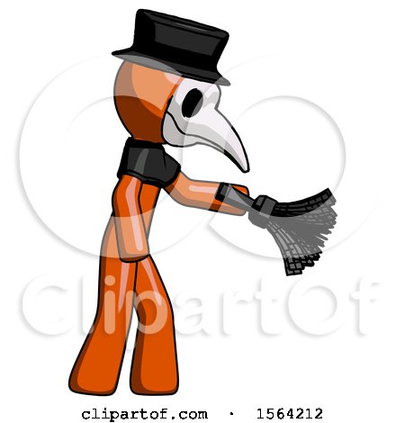 Orange Plague Doctor Man Dusting with Feather Duster Downwards by Leo Blanchette