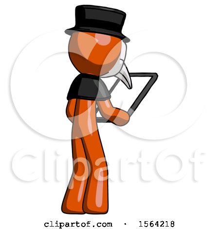 Orange Plague Doctor Man Looking at Tablet Device Computer Facing Away by Leo Blanchette