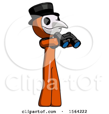 Orange Plague Doctor Man Holding Binoculars Ready to Look Right by Leo Blanchette