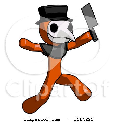 Orange Plague Doctor Man Psycho Running with Meat Cleaver by Leo Blanchette