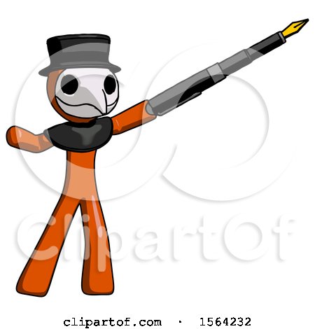 Orange Plague Doctor Man Pen Is Mightier Than the Sword Calligraphy Pose by Leo Blanchette