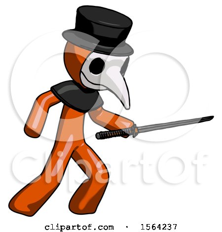 Orange Plague Doctor Man Stabbing with Ninja Sword Katana by Leo Blanchette