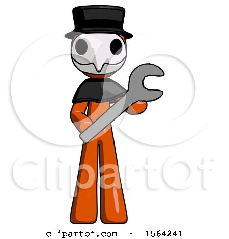 Orange Plague Doctor Man Holding Large Wrench with Both Hands by Leo Blanchette