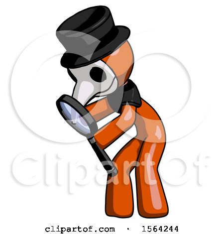 Orange Plague Doctor Man Inspecting with Large Magnifying Glass Left by Leo Blanchette