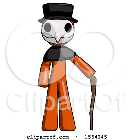 Orange Plague Doctor Man Standing with Hiking Stick by Leo Blanchette