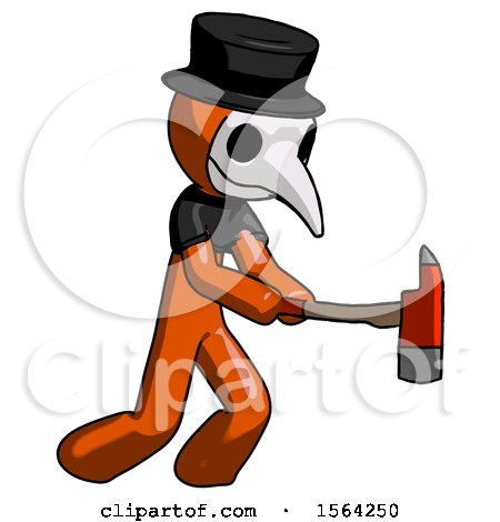 Orange Plague Doctor Man with Ax Hitting, Striking, or Chopping by Leo Blanchette