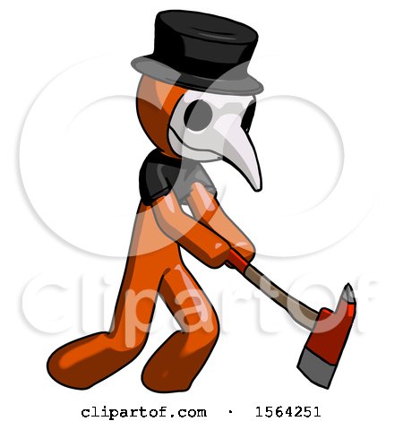 Orange Plague Doctor Man Striking with a Red Firefighter's Ax by Leo Blanchette
