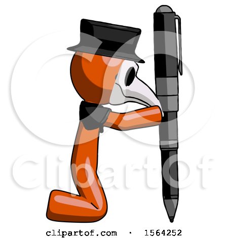 Orange Plague Doctor Man Posing with Giant Pen in Powerful yet Awkward Manner. by Leo Blanchette