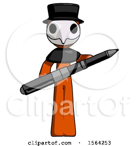 Orange Plague Doctor Man Posing Confidently with Giant Pen by Leo Blanchette