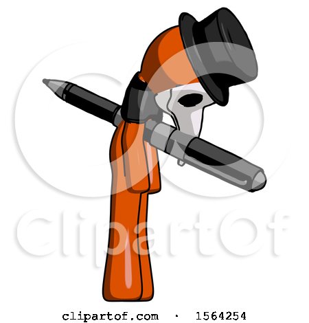 Orange Plague Doctor Man Impaled Through Chest with Giant Pen by Leo Blanchette