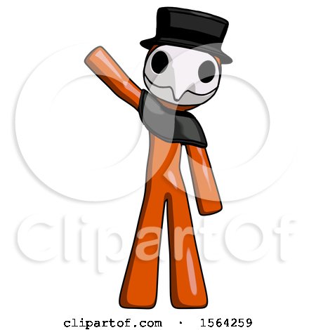 Orange Plague Doctor Man Waving Emphatically with Right Arm by Leo Blanchette