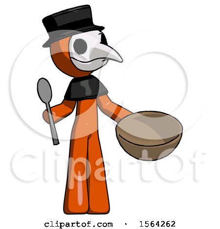 Orange Plague Doctor Man with Empty Bowl and Spoon Ready to Make Something by Leo Blanchette