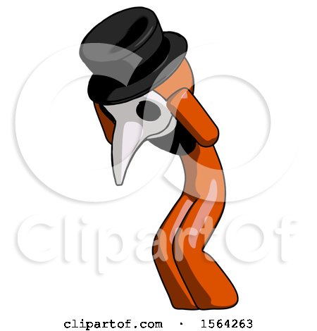 Orange Plague Doctor Man with Headache or Covering Ears Turned to His Left by Leo Blanchette