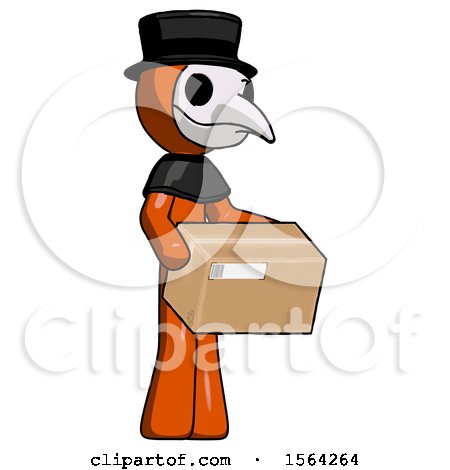 Orange Plague Doctor Man Holding Package to Send or Recieve in Mail by Leo Blanchette