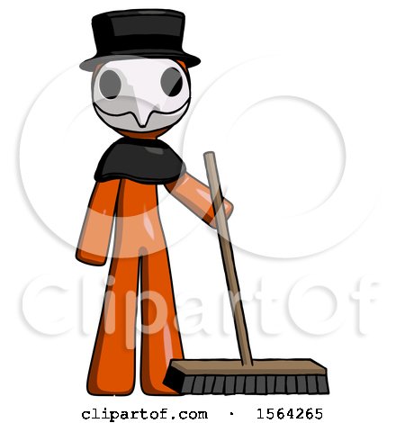 Orange Plague Doctor Man Standing with Industrial Broom by Leo Blanchette