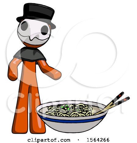 Orange Plague Doctor Man and Noodle Bowl, Giant Soup Restaraunt Concept by Leo Blanchette