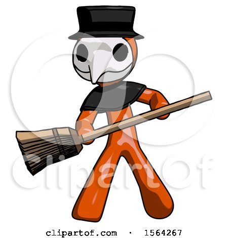 Orange Plague Doctor Man Broom Fighter Defense Pose by Leo Blanchette
