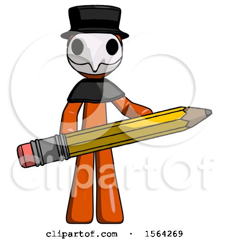 Orange Plague Doctor Man Writer or Blogger Holding Large Pencil by Leo Blanchette