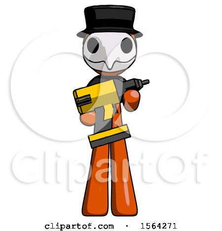 Orange Plague Doctor Man Holding Large Drill by Leo Blanchette