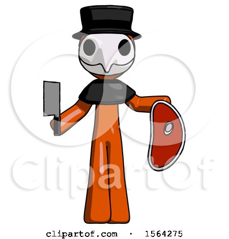 Orange Plague Doctor Man Holding Large Steak with Butcher Knife by Leo Blanchette