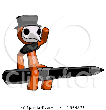 Orange Plague Doctor Man Riding a Pen like a Giant Rocket by Leo Blanchette