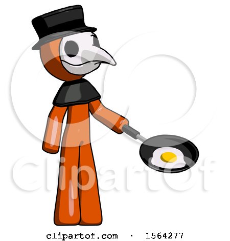 Orange Plague Doctor Man Frying Egg in Pan or Wok Facing Right by Leo Blanchette