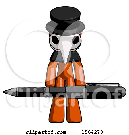 Orange Plague Doctor Man Weightlifting a Giant Pen by Leo Blanchette