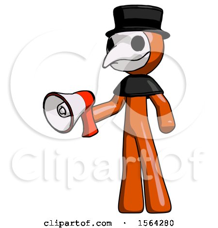 Orange Plague Doctor Man Holding Megaphone Bullhorn Facing Right by Leo Blanchette