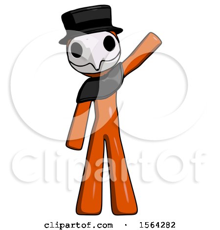 Orange Plague Doctor Man Waving Emphatically with Left Arm by Leo Blanchette