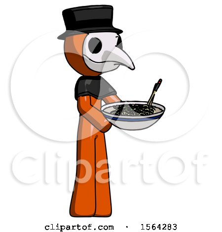 Orange Plague Doctor Man Holding Noodles Offering to Viewer by Leo Blanchette