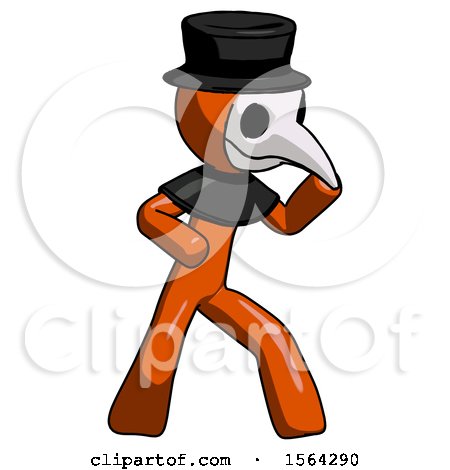 Orange Plague Doctor Man Martial Arts Defense Pose Right by Leo Blanchette