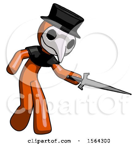 Orange Plague Doctor Man Sword Pose Stabbing or Jabbing by Leo Blanchette