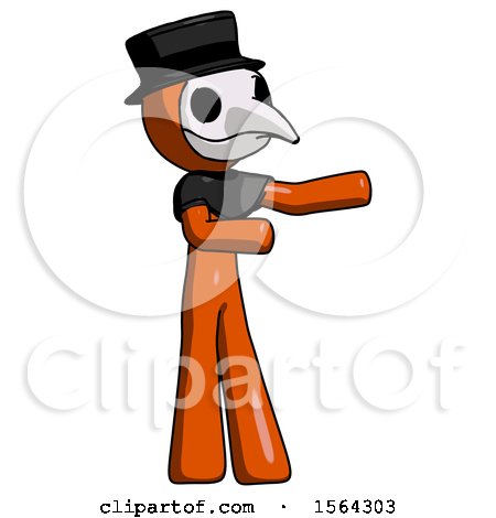 Orange Plague Doctor Man Presenting Something to His Left by Leo Blanchette