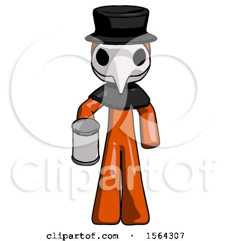 Orange Plague Doctor Man Begger Holding Can Begging or Asking for Charity by Leo Blanchette