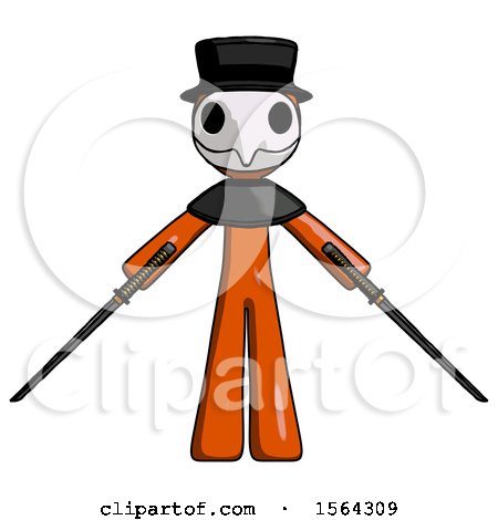 Orange Plague Doctor Man Posing with Two Ninja Sword Katanas by Leo Blanchette