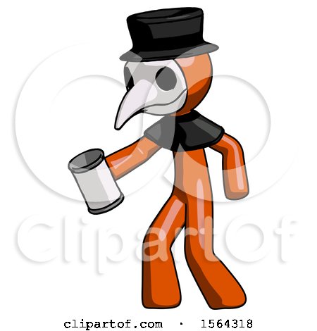 Orange Plague Doctor Man Begger Holding Can Begging or Asking for Charity Facing Left by Leo Blanchette