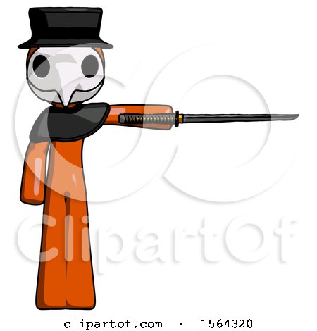 Orange Plague Doctor Man Standing with Ninja Sword Katana Pointing Right by Leo Blanchette