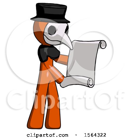 Orange Plague Doctor Man Holding Blueprints or Scroll by Leo Blanchette