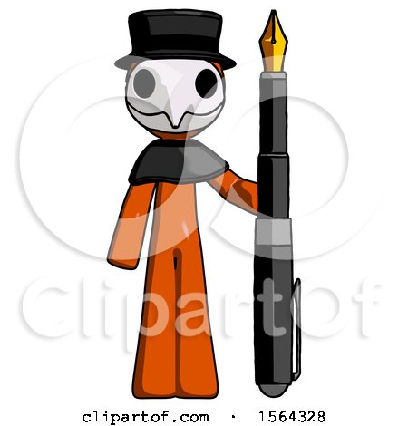 Orange Plague Doctor Man Holding Giant Calligraphy Pen by Leo Blanchette