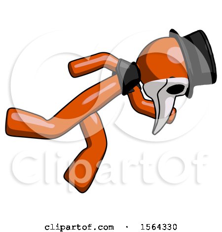 Orange Plague Doctor Man Running While Falling down by Leo Blanchette