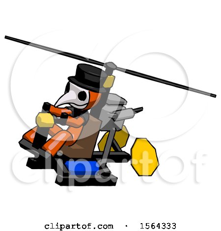 Orange Plague Doctor Man Flying in Gyrocopter Front Side Angle Top View by Leo Blanchette