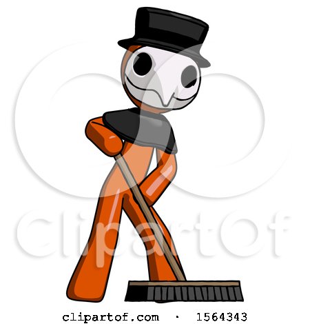 Orange Plague Doctor Man Cleaning Services Janitor Sweeping Floor with Push Broom by Leo Blanchette