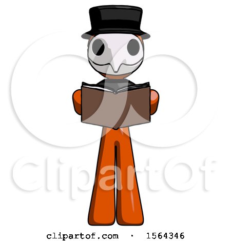 Orange Plague Doctor Man Reading Book While Standing up Facing Viewer by Leo Blanchette