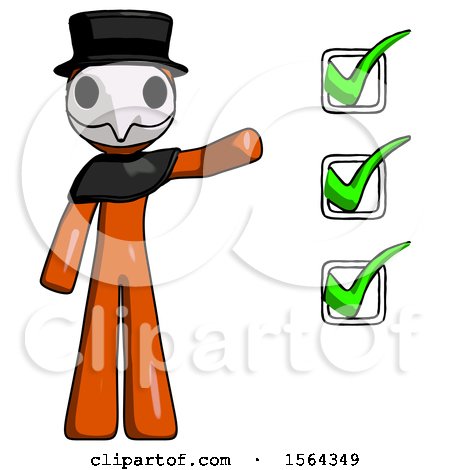 Orange Plague Doctor Man Standing by List of Checkmarks by Leo Blanchette